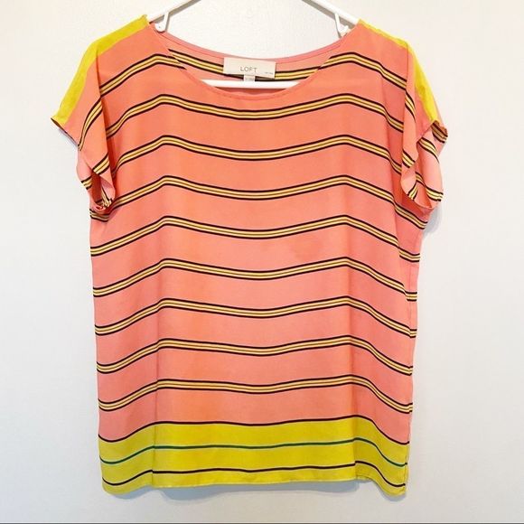 LOFT Coral Striped T-shirt Blouse MP - Picture 1 of 6